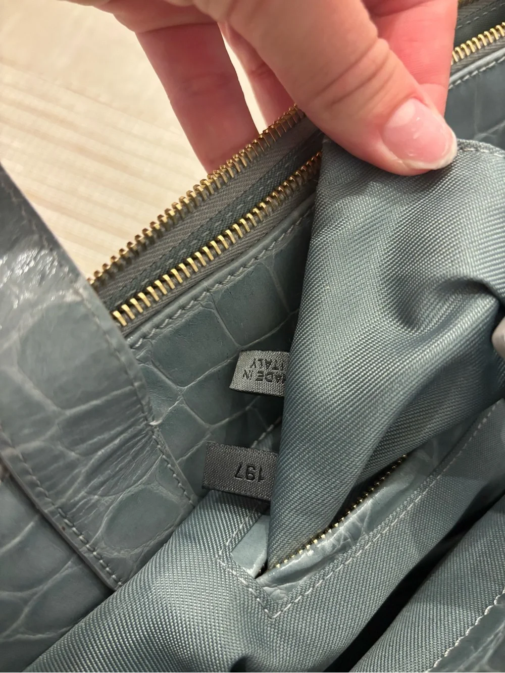 RARE Marc Jacobs Slate Blue Croc-Embossed Italian Leather Satchel with Gold